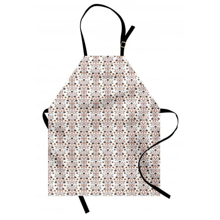 Floral Apron Flowers Symmetrical Stalks and Heart Shaped Leaves Nature Inspiration, Unisex Kitchen Bib Apron with Adjustable Neck for Cooking Baking Gardening, Brown Lavender Dark Taupe, by
