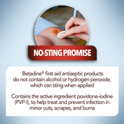Betadine Antiseptic First Aid Spray, Povidone-iodine 5%, Infection Protection, Kills Germs In Minor Cuts Scrapes And Burns, No Sting Promise, No Alcohol or Hydrogen Peroxide, 3 FL OZ