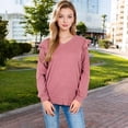 thumbnail image 6 of Women's Long Sleeve V-Neck Top with Ruffled Shoulder Detail - Large, Mauve Pink, 6 of 7