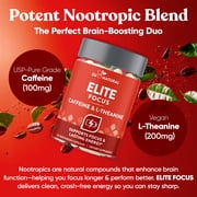 Eu Natural Elite Caffeine with L-Theanine - Jitter-Free Focused Energy Pills - Nootropic Stack for Smart Cognitive Performance - 120 Soft Capsules