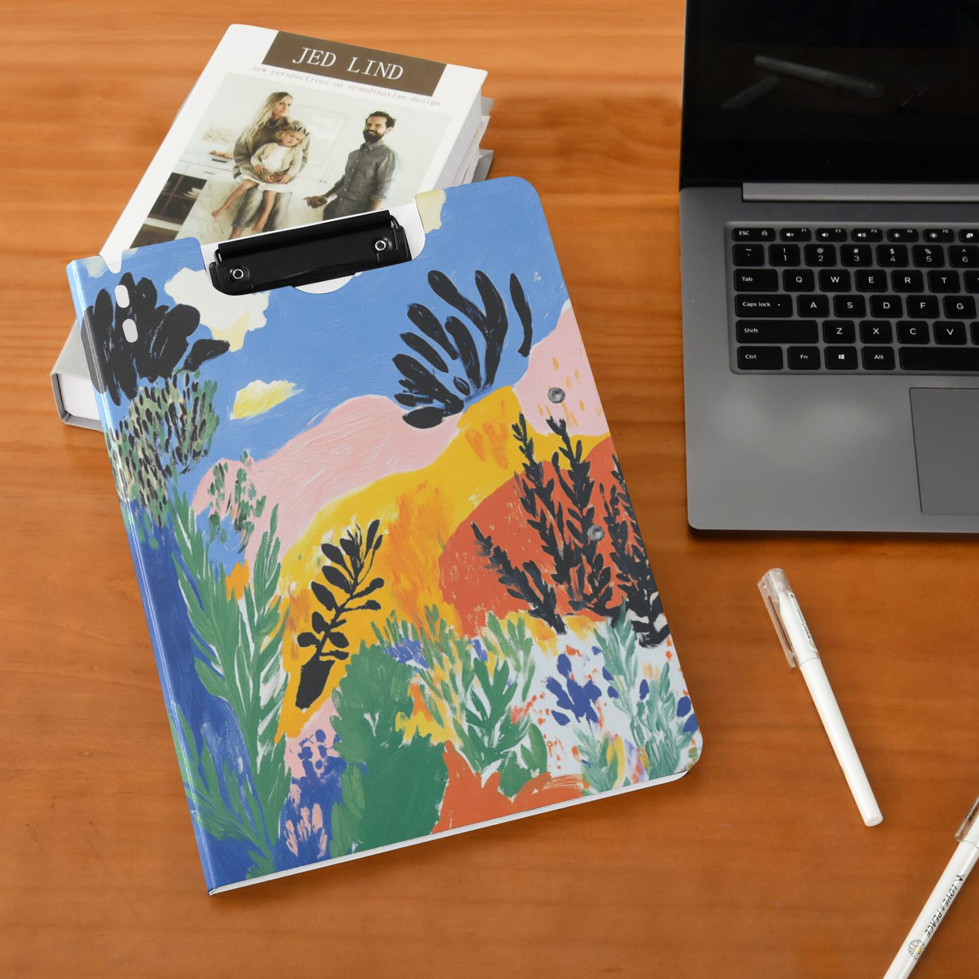 FORMRS A4 Clipboard Folder with Pen Holder Horizontal Foldable School Office Binder, Colorful Landscape
