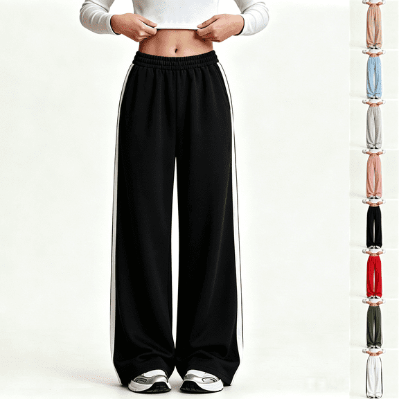 Asgosdo Sweatpants for Teen Girls High Waisted Wide Leg Color Block Trackpants Casual Baggy Fall Pants with Pockets Size 5-15Y