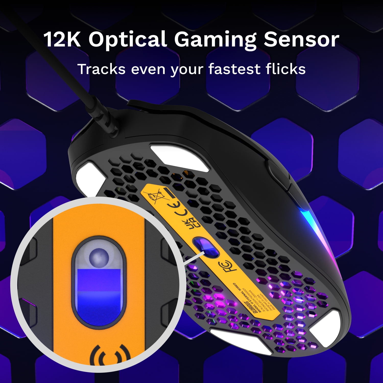 Glorious Model O Eternal Ultralight RGB Gaming Mouse - Wired - 55g Lightweight - 6 Programmable Buttons  - 12K DPI Optical Sensor - PC / Mac - Black
