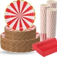thumbnail image 1 of Yungyan 400 Pcs Décorations de Fête Thème Carnaval, Ensemble d'Assiettes de Cirque, Assiettes et Tasses Jetables en Papier à Rayures Rouges pour Fête de Carnaval Anniversaire Pique-Nique Fournitures de Décoration de Cirque, 1 of 6