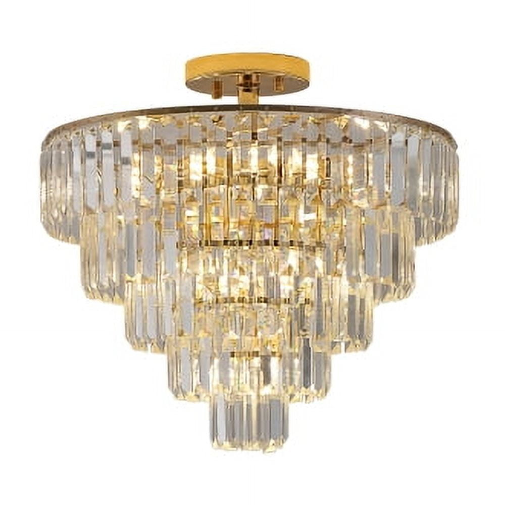 ACE-LIGHTS,5-Tier Golden Crystal Semi Flush Mount Chandelier Light Fixture,Large Contemporary Luxury Ceiling Lighting for Living Room,Bedroom,Dining Room,Hallway,Restaurants,Holels,Bars(Golden)