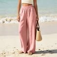 thumbnail image 3 of Hrsba Linen Wide Leg Pants For Women Solid Color High Waisted Elastic Waist Loose Full Length Trousers, 3 of 8