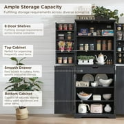 ACCOHOHO 72 Tall Kitchen Pantry, Farmhouse Storage Cabinet with Barn Doors, Drawer and Adjustable Shelves, Rustic Wood Cupboard for Kitchen, Dining Room, Bathroom, Black