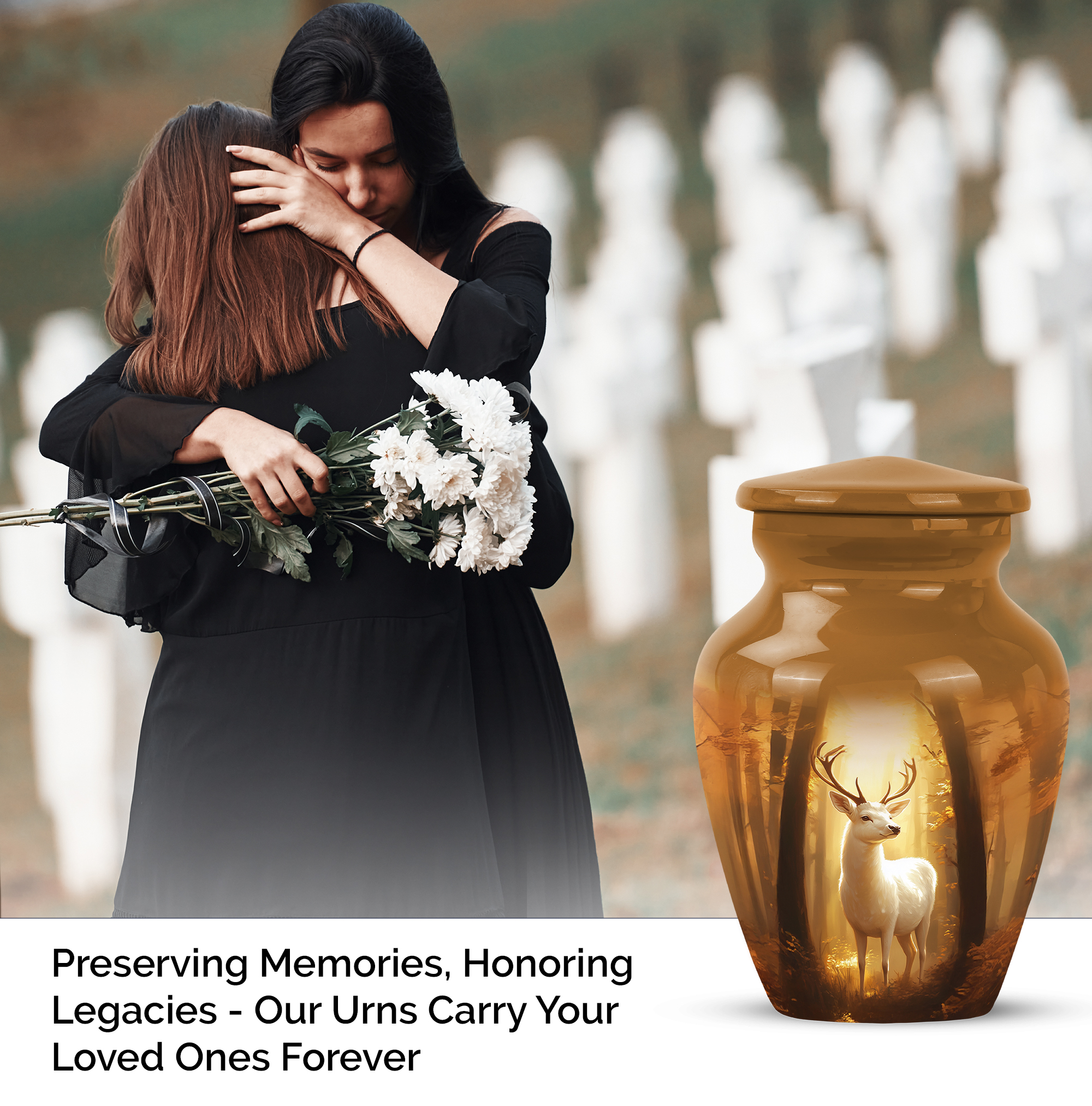 Deer Small Keepsake Urns For Human Ashes For Female Set Of 4 - 1 Large Burial Urn For Adult Brother - Golden Cremation Urn Male And Female - Brown Funeral Urns For Adult Women - (10&3)inch