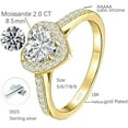 thumbnail image 2 of 925 Sterling Silver 18k Gold Plating Simulated Heart-shaped Genuine Moissanite Diamond Double Halo Engagement Ring with Side Stones Promise Bridal Ring, 2 of 7