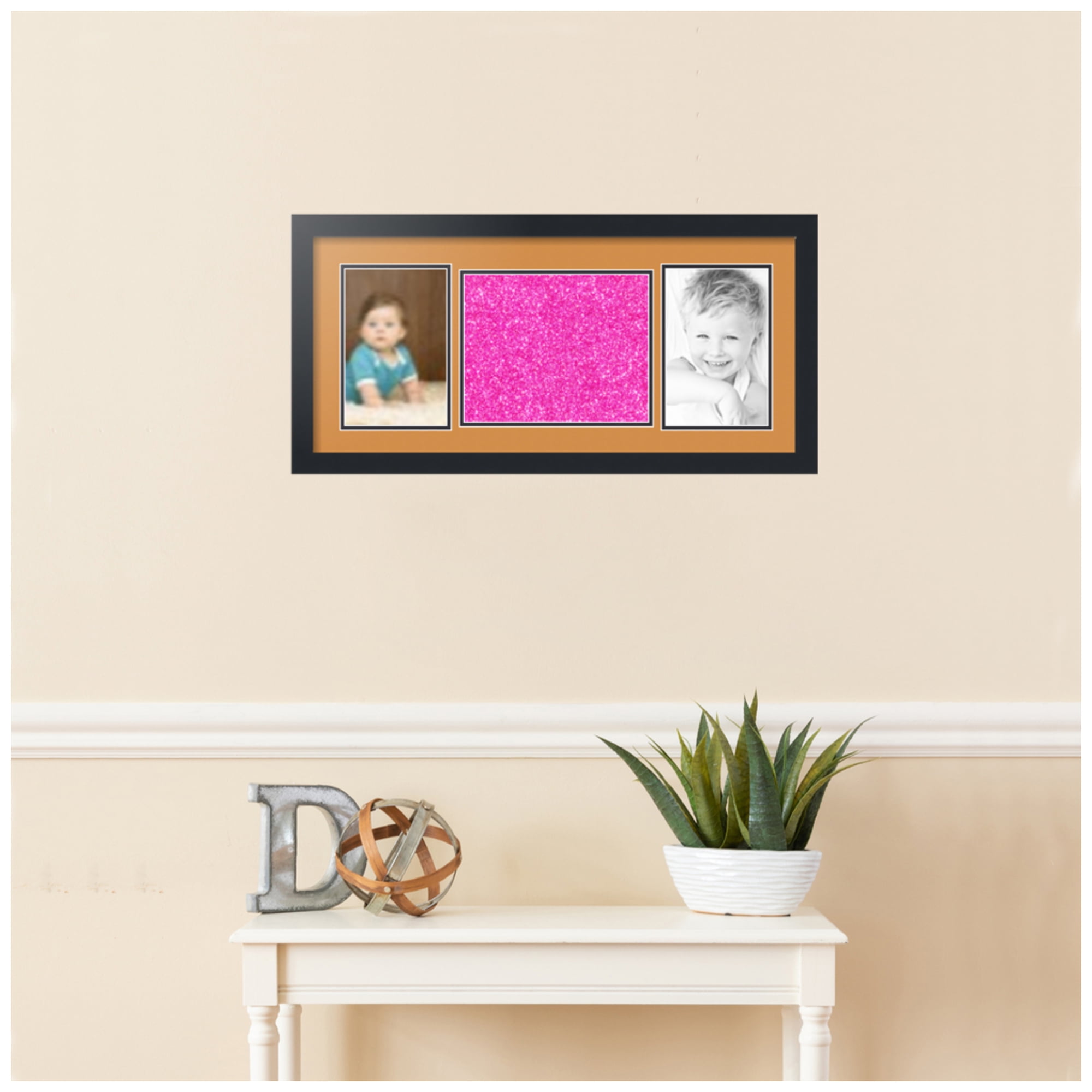 ArtToFrames Collage Photo Picture Frame with 1 - 8x10 and 2 - 5.5x8.5" Openings, Framed in Black with Amber and Black Mats (CDM-3926-124)