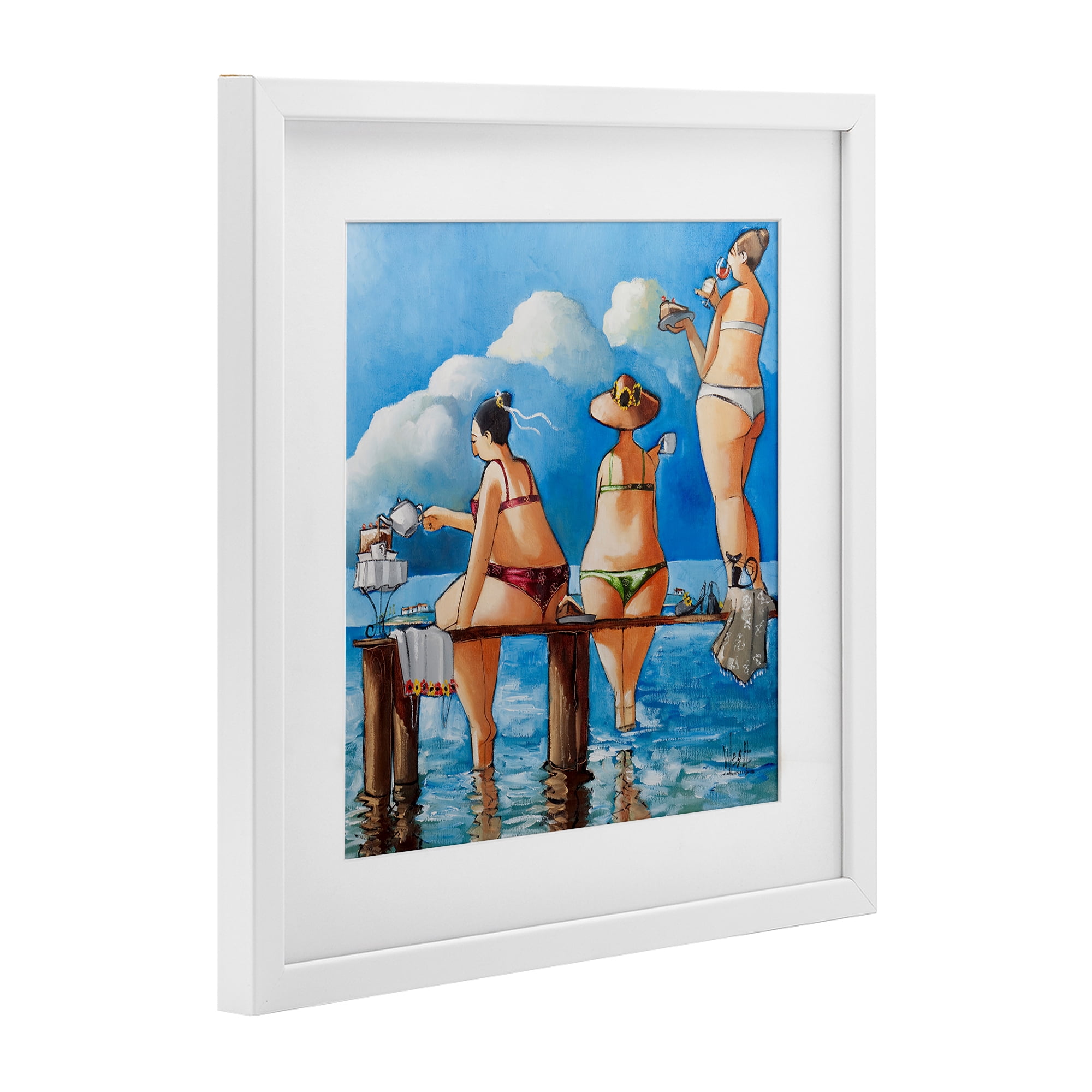 Tea Break On The Jetty White Framed Print Under Glass, design by Ronald West