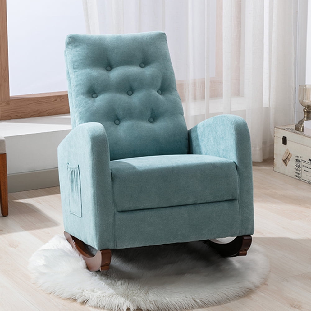 Canddidliike Rocking Chair with Fabric Padded Seat, Modern High Back Armchair - Mint Green