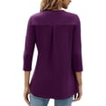 thumbnail image 4 of Rejlun Ladies Tee 3/4 Sleeve T-shirt V Neck T Shirt Casual Tops Loose Dailywear Tunic Blouse Purple XL, 4 of 4
