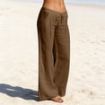 thumbnail image 2 of Linen Pants Women 2026 Summer Palazzo Wide Leg Flowy Pant Low Waist Casual Loose Fit Vacation Trousers Beach Outfits Coffee XXL, 2 of 5