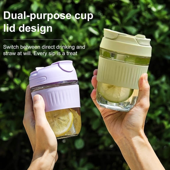 Queroig Portable Glass Tumbler with Silicone Straw 350/500ml Leakproof Reusable Coffee Mug for Office School Glass Drinking Vessel for Hot Cold Drinks