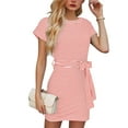 thumbnail image 4 of Aboser Womens Striped Dresses with Belt Trendy Short Sleeve T Shirt Dress Casual Crewneck Short Dresses Comfy Soft Beach Vacation Dress, 4 of 5