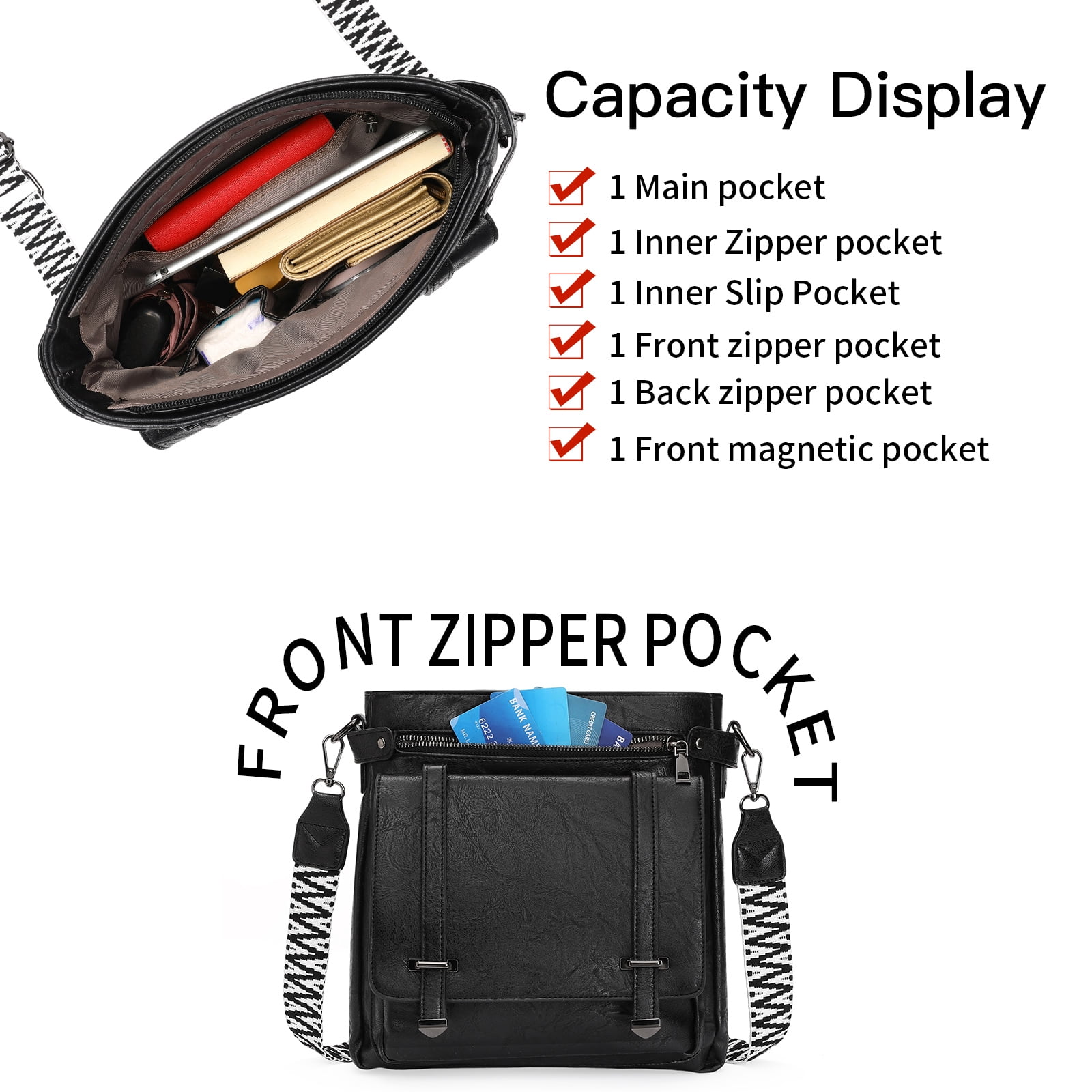 KALUNMA Crossbody Bags for Women Multi Pocket Vegan Leather Shoulder Handbags Travel Purse with Adjustable Strap