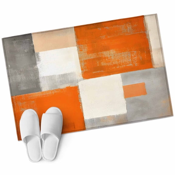 2x3 Washable Area Rugs,Gray Orange Color Block Non-Slip Soft Rug Indoor Carpet,Floor Rugs for Living Room Bedroom