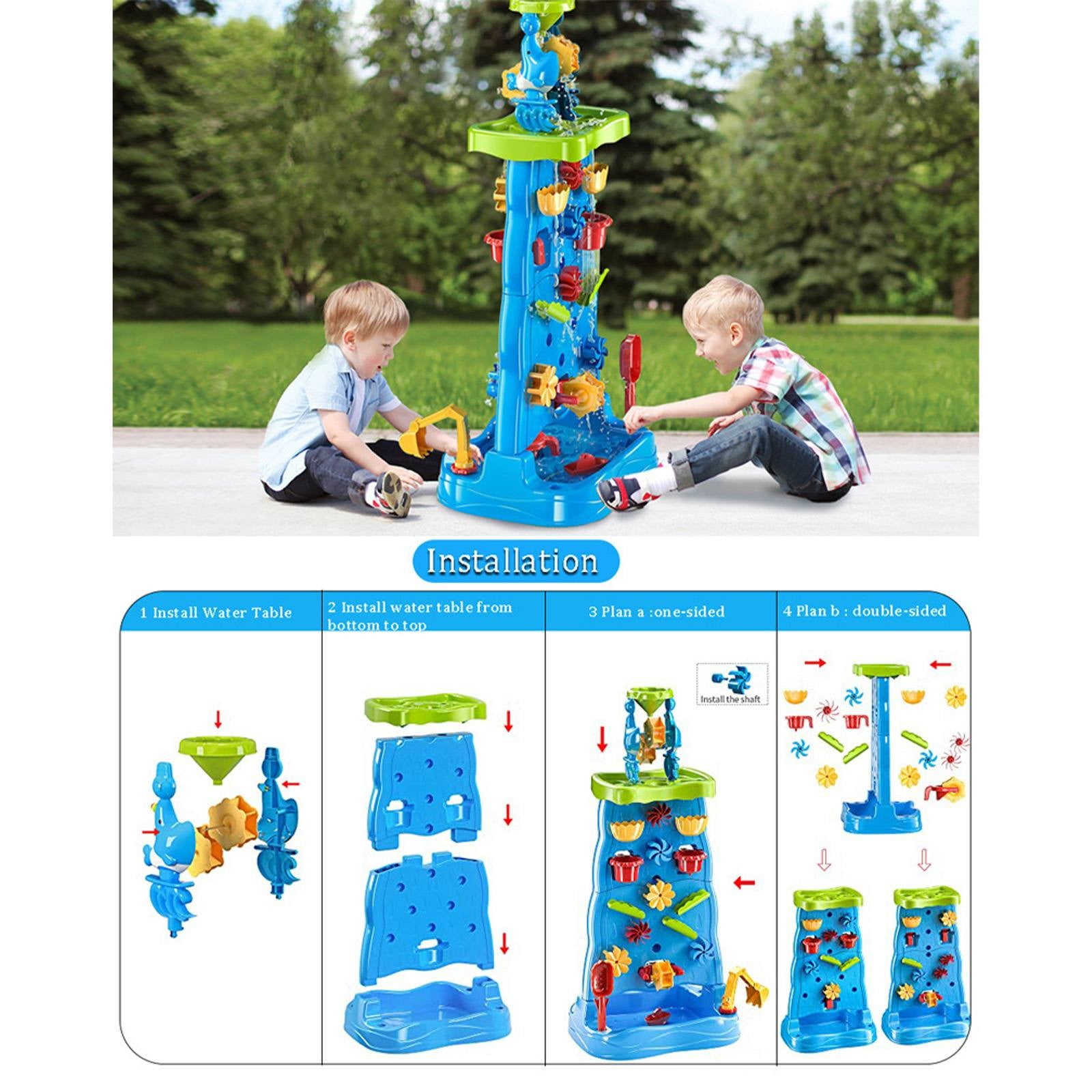 RUIG Water Table for Kids Ages 3-8, Double-Sided Waterfall Wall with 32-Piece Activity Set, Outdoor Sand & Water Play Station for Boys & Girls, STEM Learning Toy,Summer Outdoor Toys