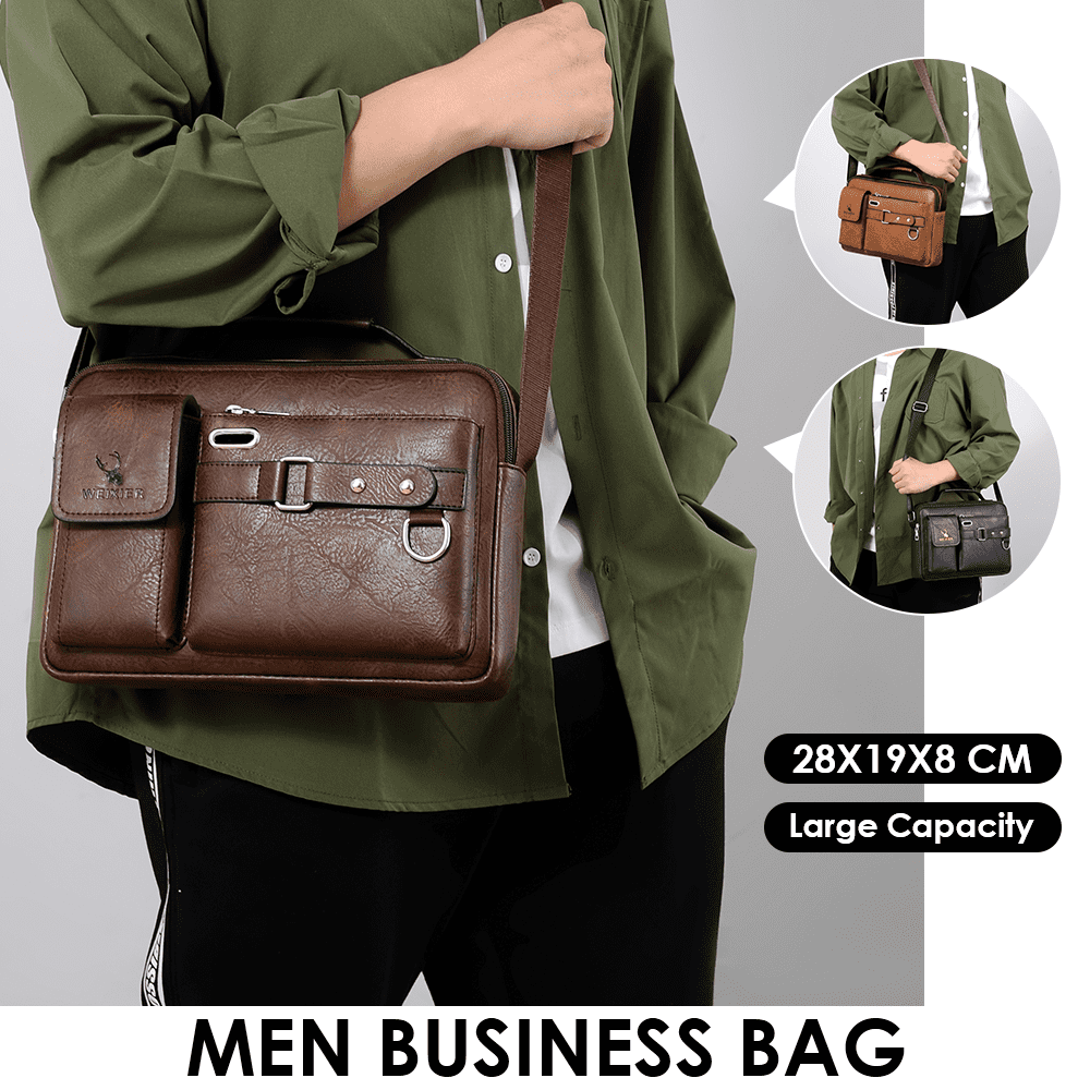 Men's Shoulder Messenger Bag PU Leather Handbag Business Crossbody Bag Briefcase