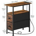 thumbnail image 2 of End Table with Charging Station, Narrow Side Table with 2 Fabric Drawers, Skinny Nightstand with Storage, Slim Bedside Table for Living Room, Small Spaces, Rustic Brown and Black, 2 of 18