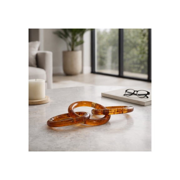 Decorative Linked Rings for Home and Bathroom Decor - Polyresin Sculpture Linked Chain for Living Room, Office, Shelf or Coffee Table Decor - Accent Ornament Display for Mantel - 2?, Brown & Tan