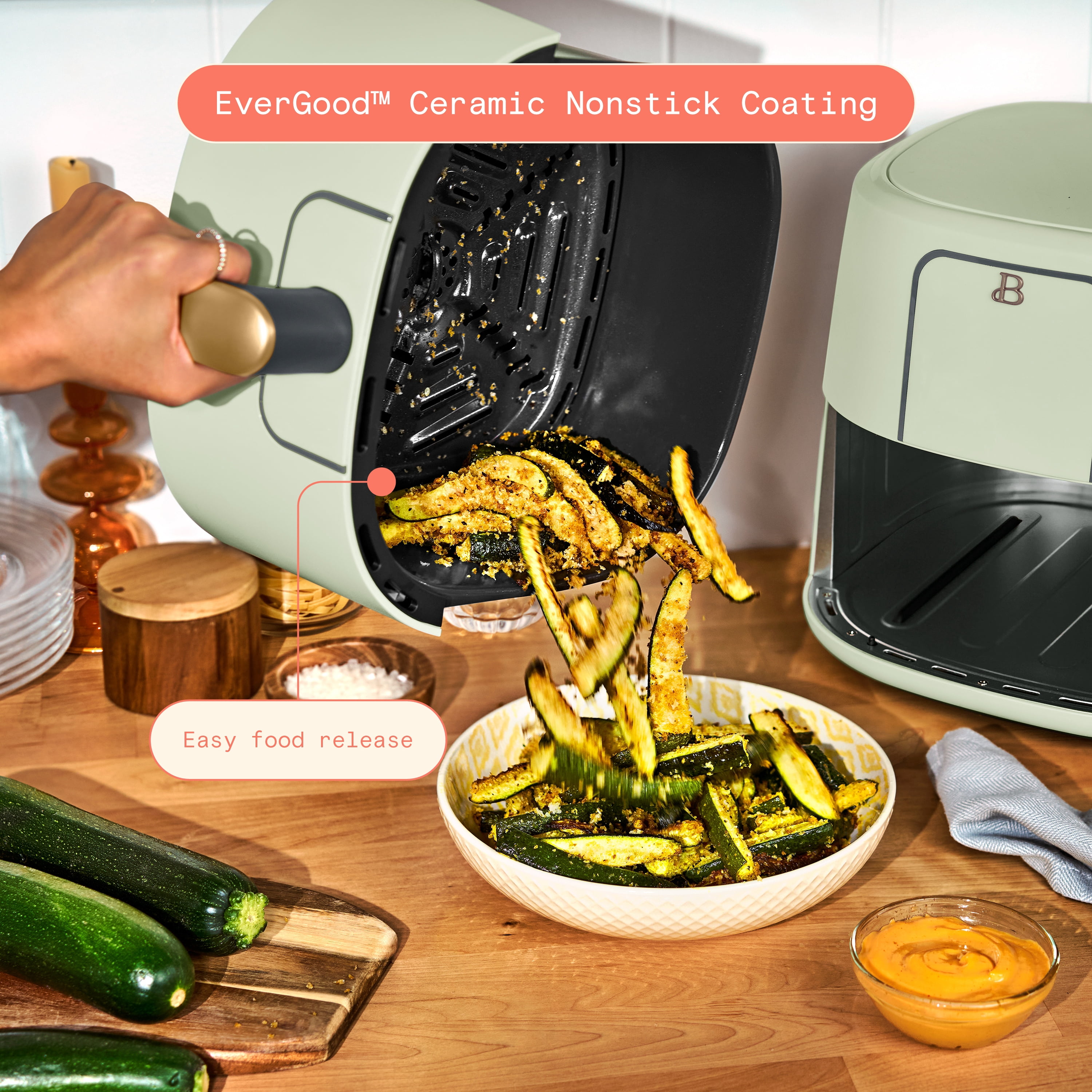 Beautiful 6 Qt Air Fryer with TurboCrisp Technology, EverGood Non-Toxic Ceramic Nonstick Coating, Sage Green by Drew Barrymore