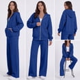 thumbnail image 4 of Women's 2 Piece Outfits Long Sleeve Zip Up Hoodie Wide Leg Pants Matching Sweatsuits Sets Blue 3XL, 4 of 7