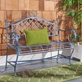 thumbnail image 2 of SAFAVIEH Abner Outdoor Patio Wrought Iron Garden Bench, Antique Blue, 2 of 10