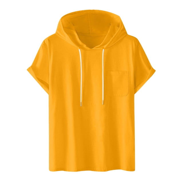 Pullover de Manga Corta para Hombres Casual Sólido de Moda con Capucha de Bolsillo Deportivo Camiseta Superior
