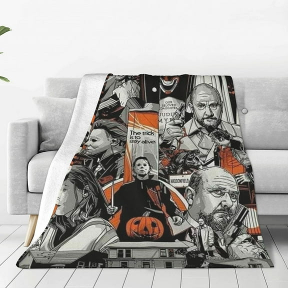 Vintage Halloween horror movie Michael Myers print patchwork flannel blanket, super soft and comfortable for all seasons 60"x50" for sofa bed office travel