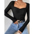 thumbnail image 6 of FEORJGP Women’s Sweetheart Neck Shirt Long Sleeve T-Shirts Solid Color Slim Fit Pullover Dressy Blouse Eyelet Tops Fashion Daily Clothes Streetwear, 6 of 7