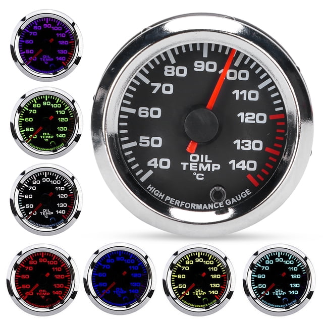 Medidor de temperatura del aceite 52 mm/2,0 pulgadas Pantalla de 40-140 ℃ Retroiluminación de 7 colores Esfera negra para automóviles de 12 V