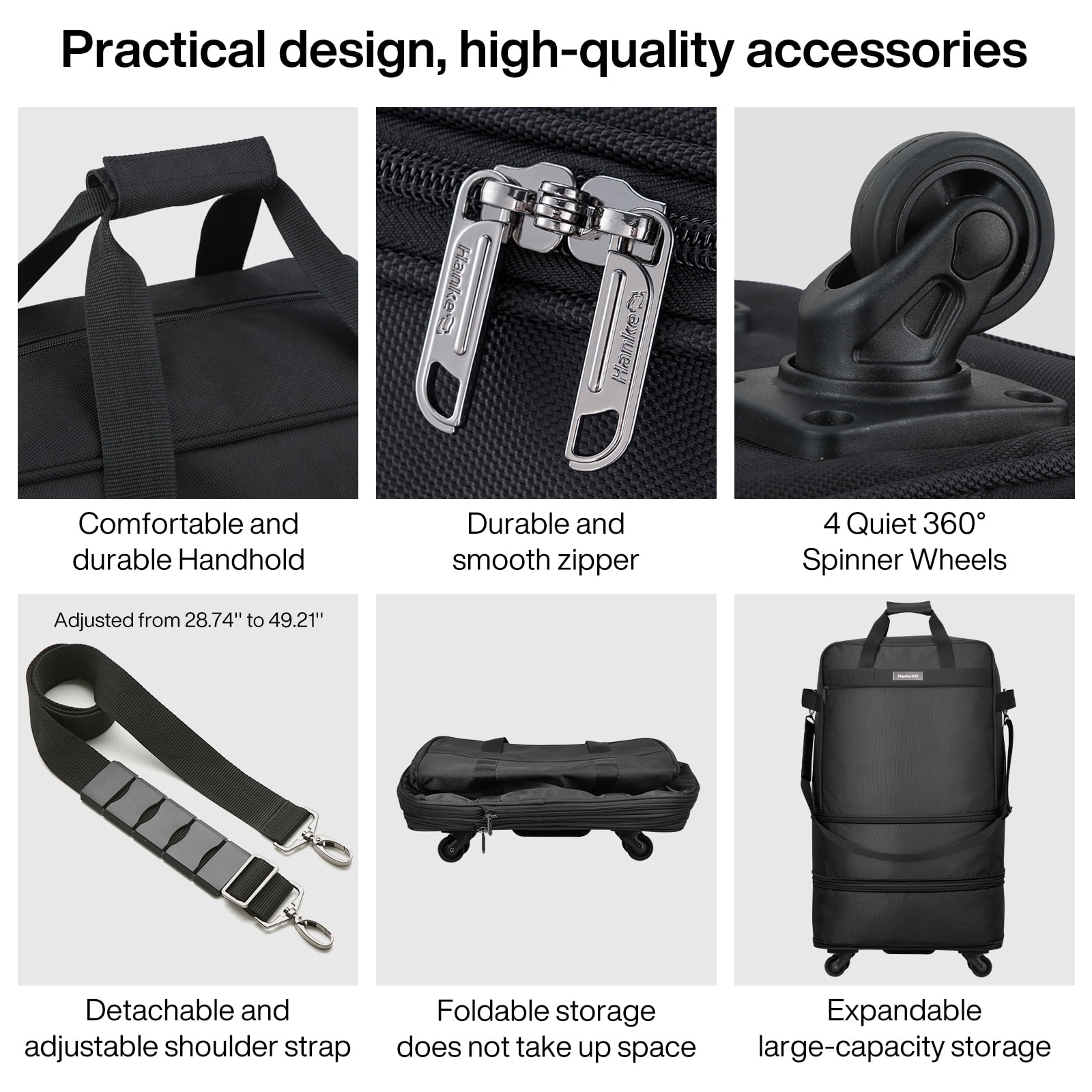 Hanke Suitcases with Wheels Expandable Foldable Luggage Bag Suitcase Collapsible Rolling Travel Bag Duffel Bag for Men Women Lightweight Suitcases,Black