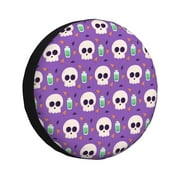 XMXY Skull Fantasy Sparkle Pumpkin Spare Tire Cover, Universal Waterproof Cover for Jeep RV Tire Wheel Protection, 16 inch