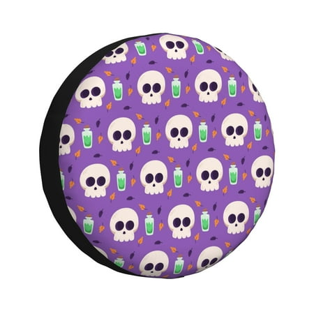 XMXY Skull Fantasy Sparkle Pumpkin Spare Tire Cover, Universal Waterproof Cover for Jeep RV Tire Wheel Protection, 16 inch