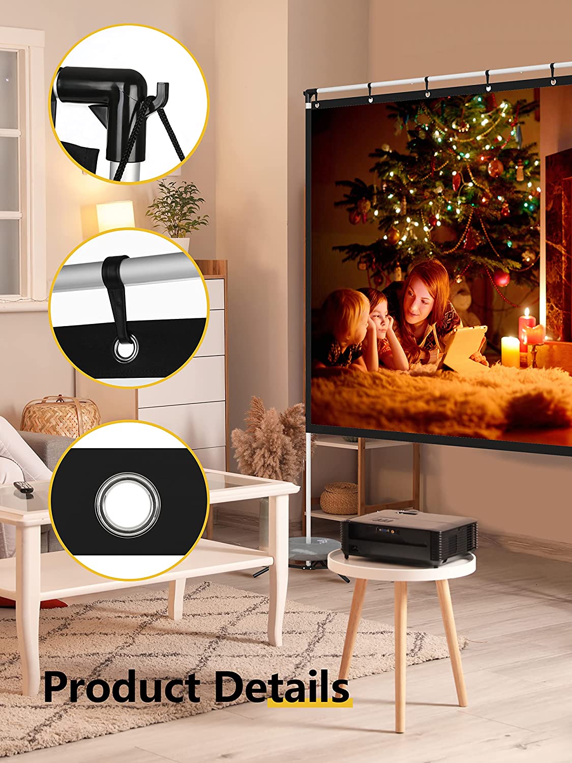 Portable Projector Screen with Stand, WEWATCH 120 inch Foldable Projection Screen 16:9, 4K HD Outdoor Movies Screen with Carry Bag for Indoor Home Theater Backyard Travel - image 3 of 6