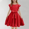 thumbnail image 2 of CYRBOKO Girls Casual Dresses, Summer Princess Flutter Sleeve A-line Midi Dresses Red Size 12-13 T, 2 of 8