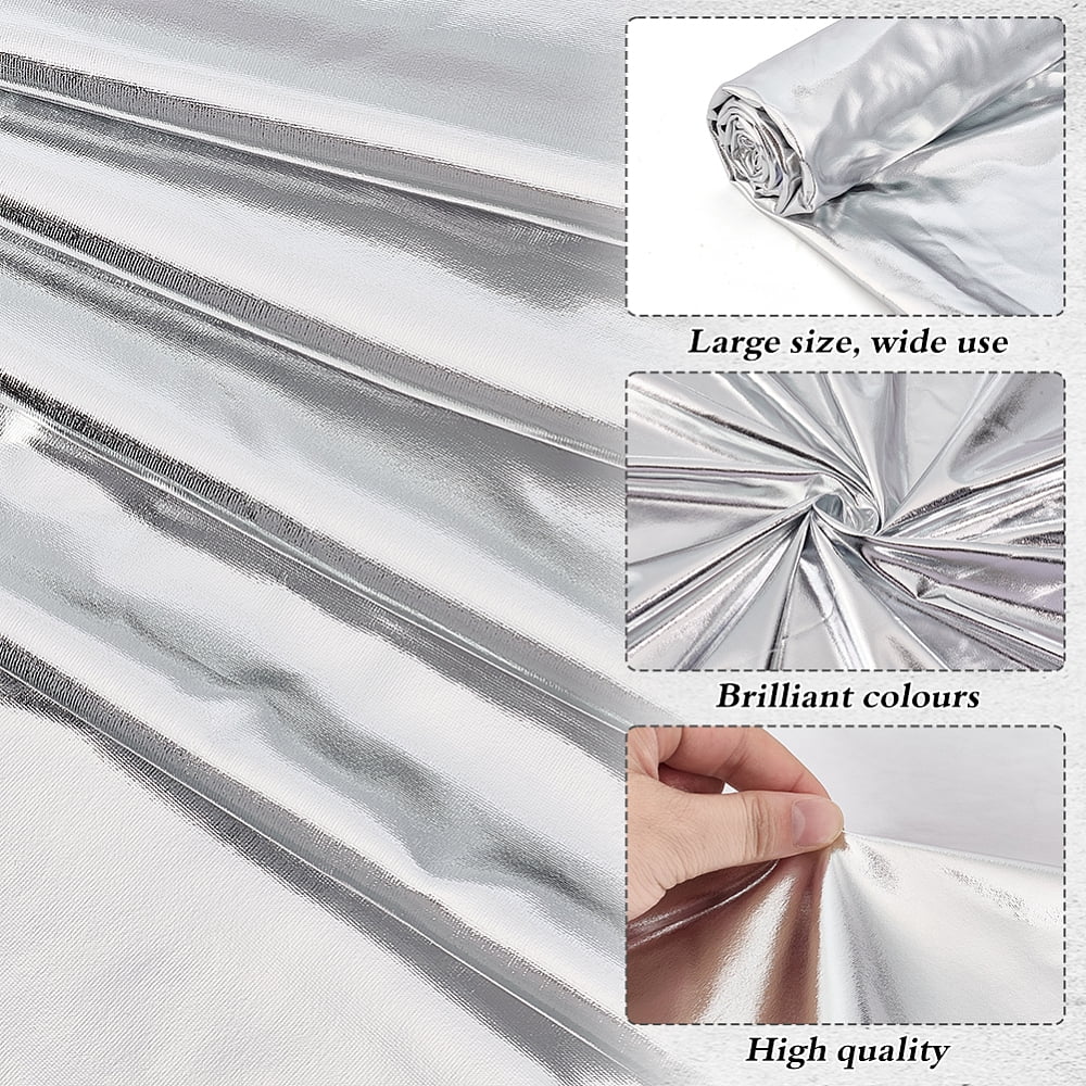 Silver Metallic Stretch Fabric 2.2 Yards x 59 Inch Metallic Foil Spandex Material Shiny Iridescent Stage Performance Fabric