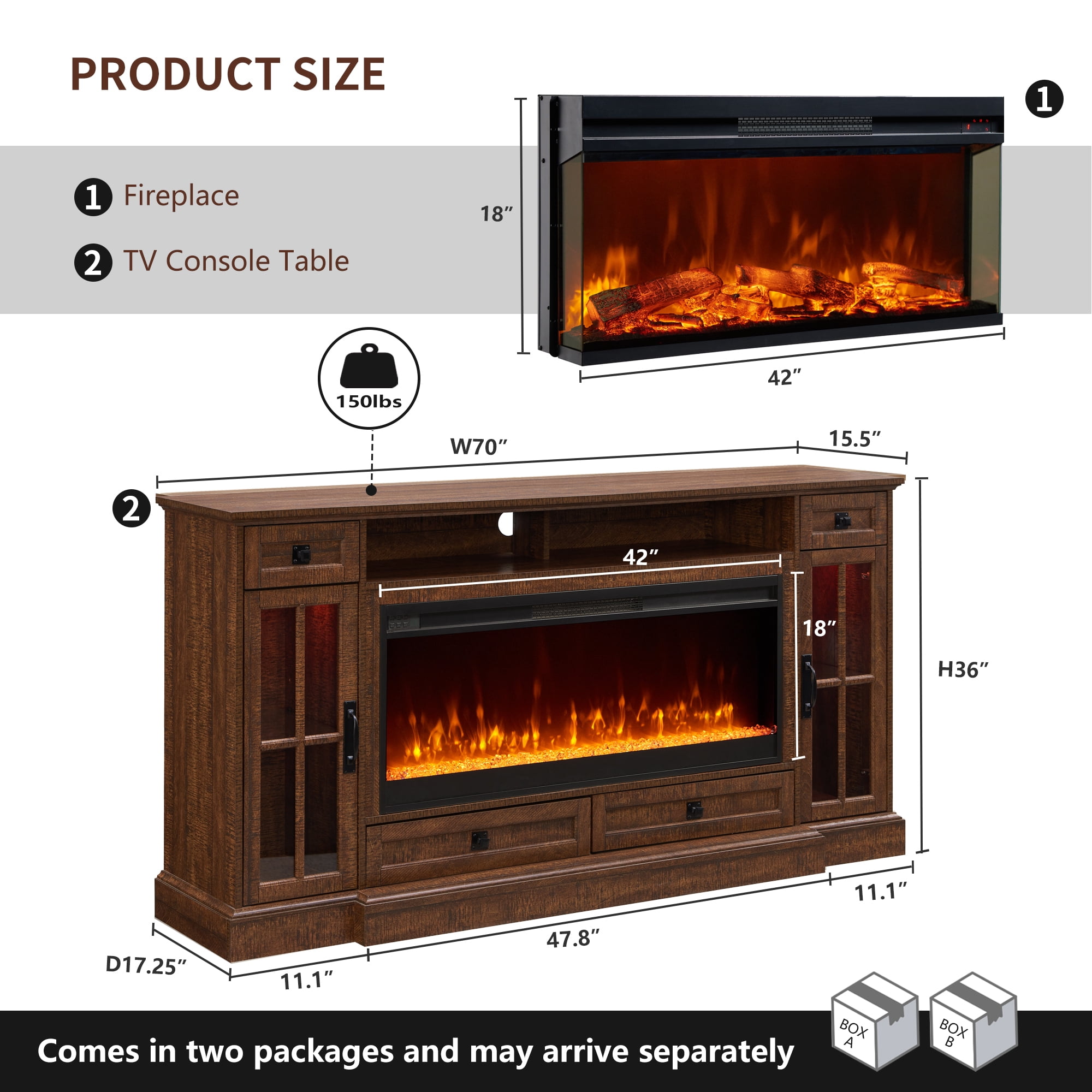 OKD TV Stand with Fireplace for 80 inch TVs, Farmhouse Entertainment Center with Storage, Reclaimed Barnwood