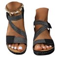 thumbnail image 2 of Domuza Womens Wedge Sandals, Adjustable Strap Open Toe Casual Comfort Sandals, Lightweight Non-Slip Summer Walking Shoes Black 5.5（EU-36）, 2 of 5