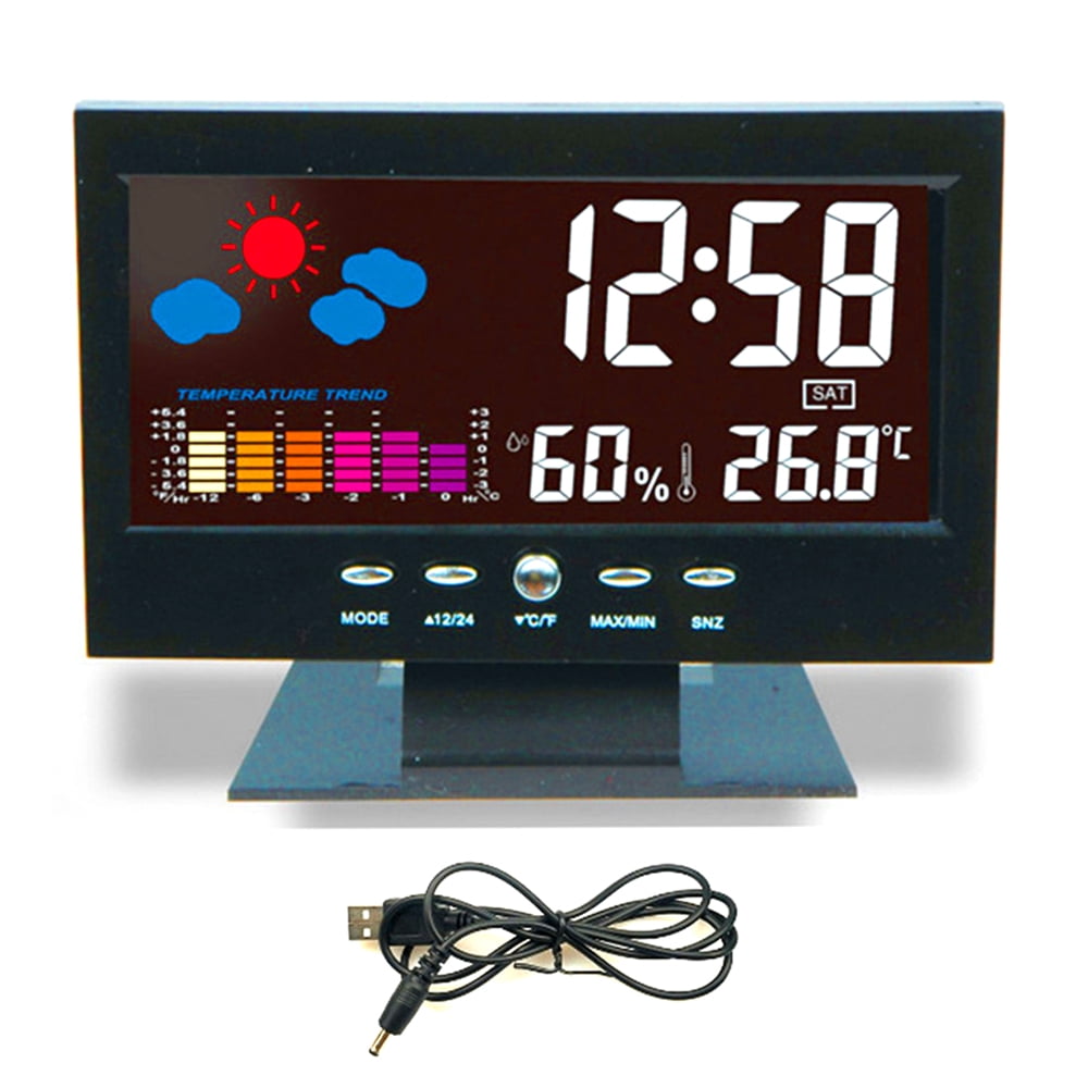 Large Color Screen LCD Digital Alarm Table Clock Weather Forecast