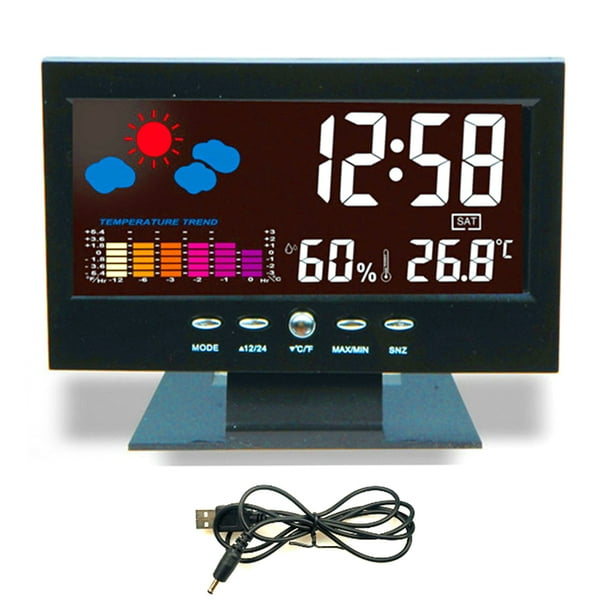 Large Color Screen LCD Digital Alarm Table Clock Weather Forecast
