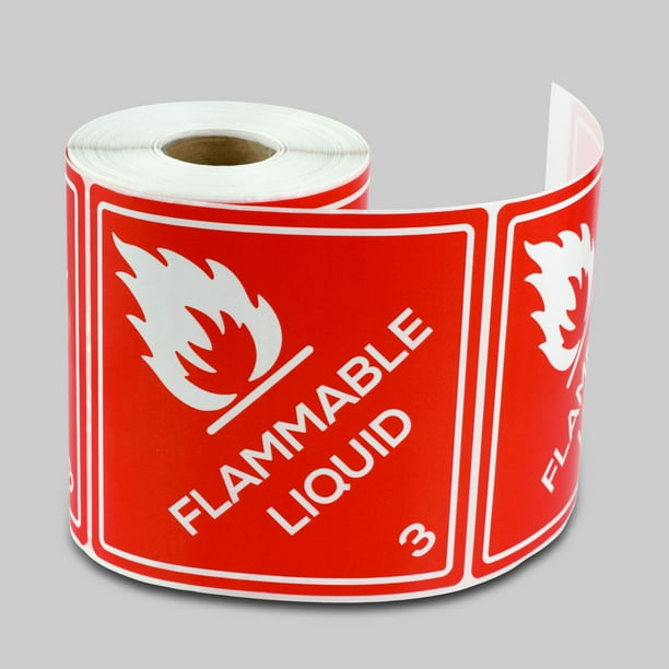 Flammable Liquid Stickers (4 x 4 inch, 300 Stickers per Roll, Red, 2 Rolls) for Hazard Class 3 D