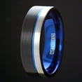 thumbnail image 3 of Tungsten Carbide Rings for Men Wedding Bands for Him 6mm Black Silver and Blue Stripe, 3 of 5