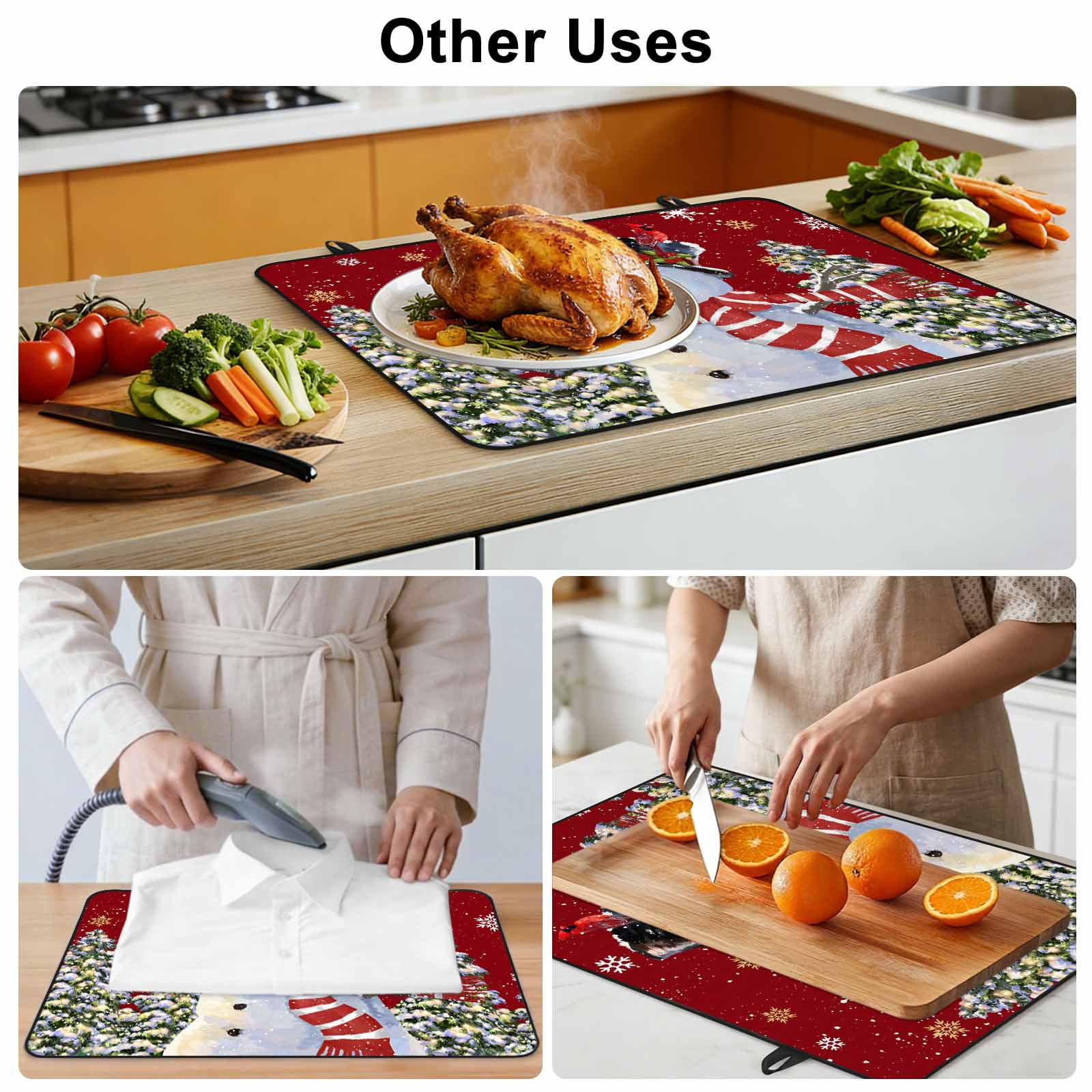Red Snowman Stove Top Cover for Electric Stove, Heat-proof & Non Slip Glass Top Stove Cover Protector, Christmas Tree Snowflake Winter Holiday Kitchen Flat Cooktop Rubber Mat 24x21 Inches