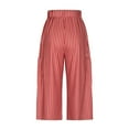 thumbnail image 4 of BLVB Womens Summer Wide Leg Capri Pants Drawstring Waist Striped Baggy Palazzo Capris Casual Lounge Pajama Pants with Pockets, 4 of 6