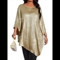 thumbnail image 3 of Blusa Holgada con Cuello Redondo y Mangas de Puntos, Dobladillo Irregular, Talla Grande 2025 para Mujer 5XL, 3 of 8