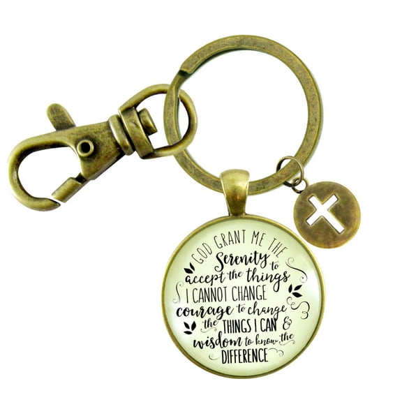 Serenity Prayer Gutsy Goodness Bronze Metal Keychain Grant Me Strength Faith Inspire Adult Female Jewelry
