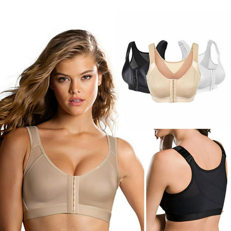 KelaJuan Women's Sports Bra, Solid Color Low Chest Padded Wire-Free Tank  Top, Stretchy Front Buckles Built-Up Crop Yoga Underwear 